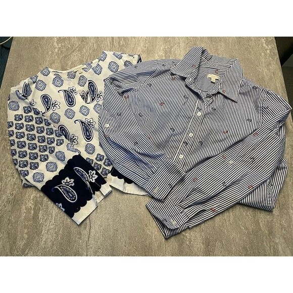Talbots Tops - Bundle of TWO ~ Talbots Petite Small Button-Down Butterfly Shirt, Paisley Tunic